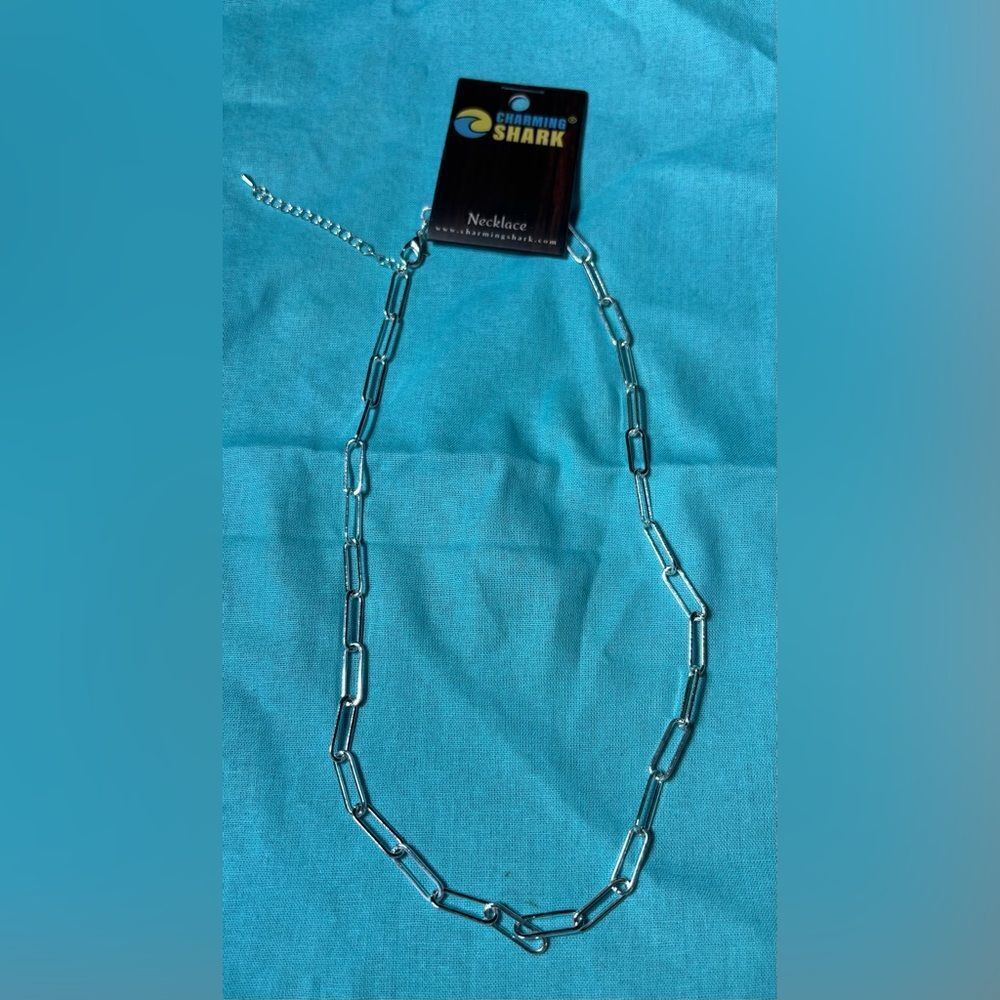 NEW! 16” Silver Paper Clip Necklace with Extension NWT